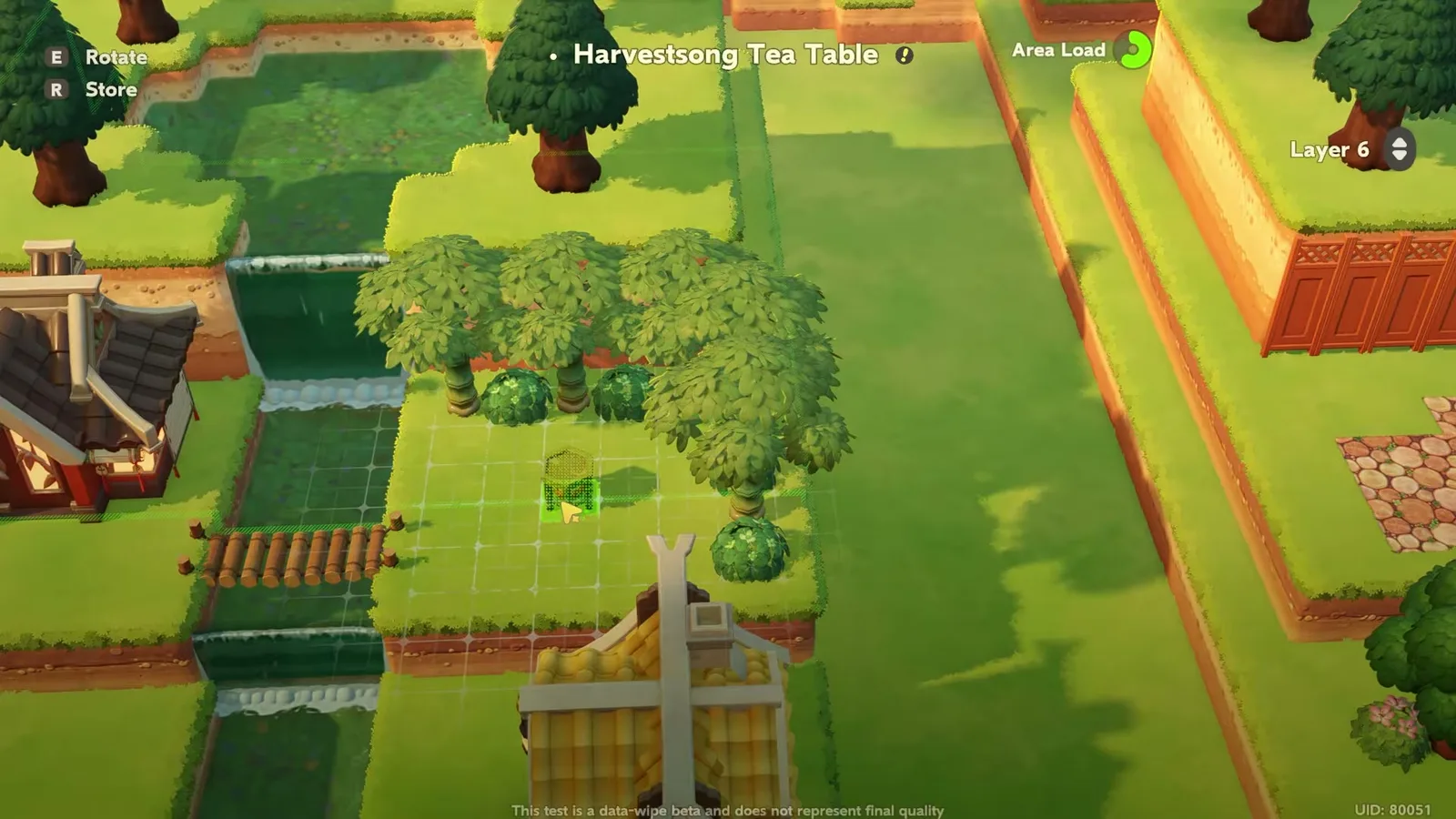 Petit Planet Harvestsong Tea Table placed in a bamboo grove on the middle terrace, a log bridge over the river beside it