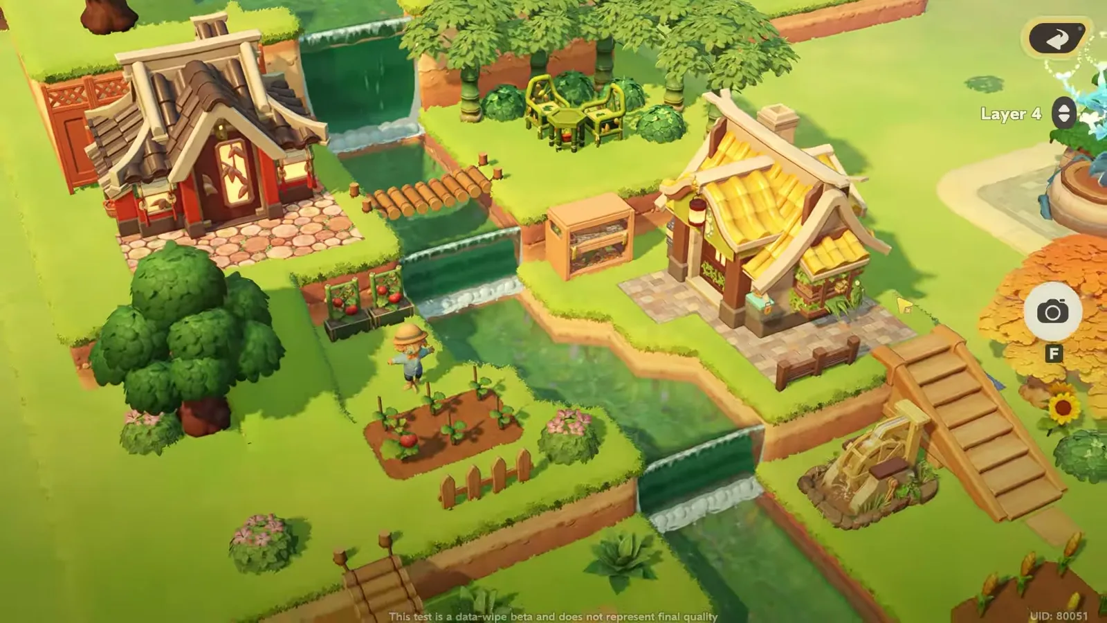 Petit Planet river village finished: Bamboo Harvest House, bamboo grove with a tea table, waterfalls and the Mushi no Mori House on three terraces